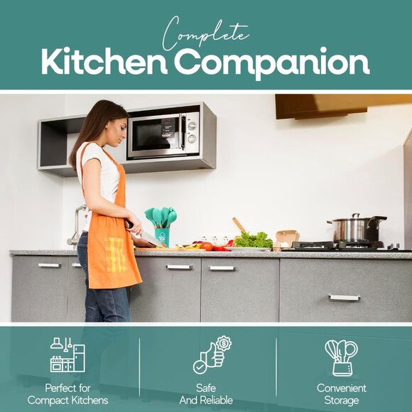 Silicone Cooking Set, 12 pcs Kitchen Utensils Set, Wooden Handle, Bucket Storage - Picture 5 of 7